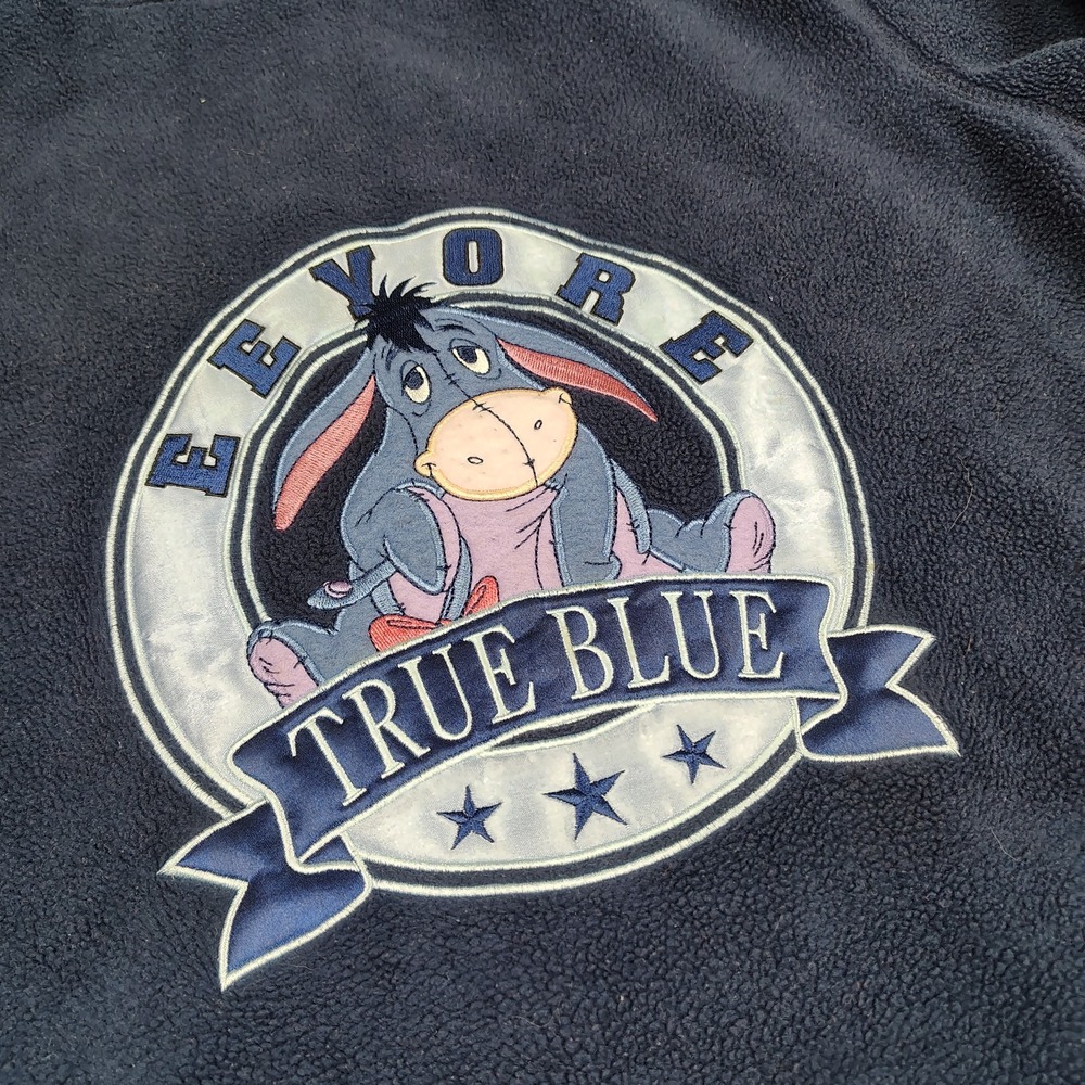 Y2K Disney Eeyore "True Blue" Fleece‎ Hoodie Adult Small Embroidered Big Logo - Picture 11 of 12